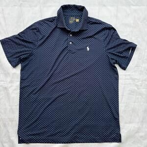 Polo Ralph Lauren Men's Navy Blue Polka Dot Polo Shirt Performance Golf Medium M
